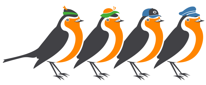 Robin MTA, Robin Admin, Robin Tools, and Robin Webmail mascots